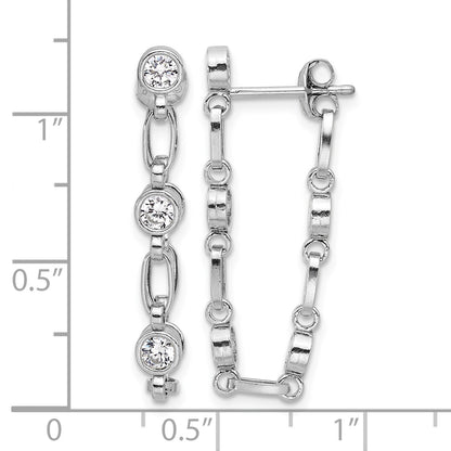 Sterling Silver Rhodium-plated Bezel CZ Post Dangle Earrings