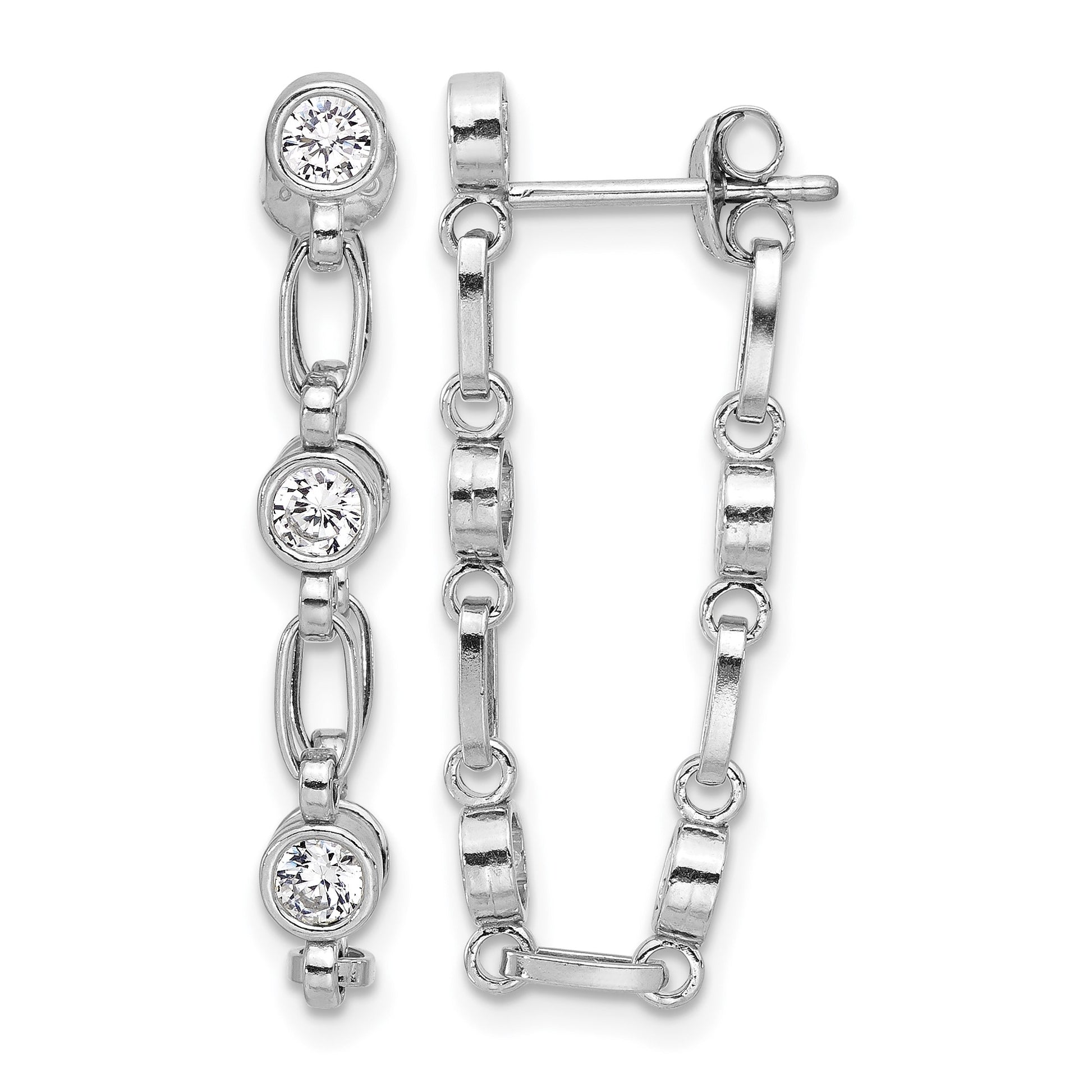 Sterling Silver Rhodium-plated Bezel CZ Post Dangle Earrings