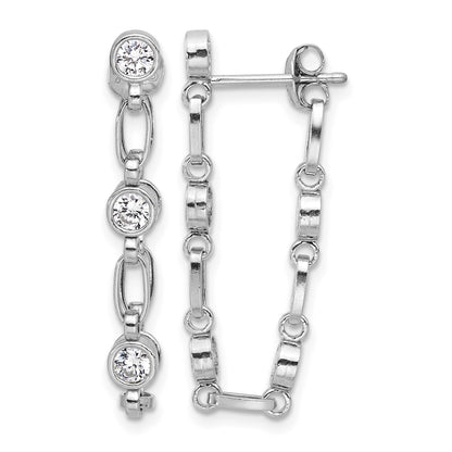 Sterling Silver Rhodium-plated Bezel CZ Post Dangle Earrings