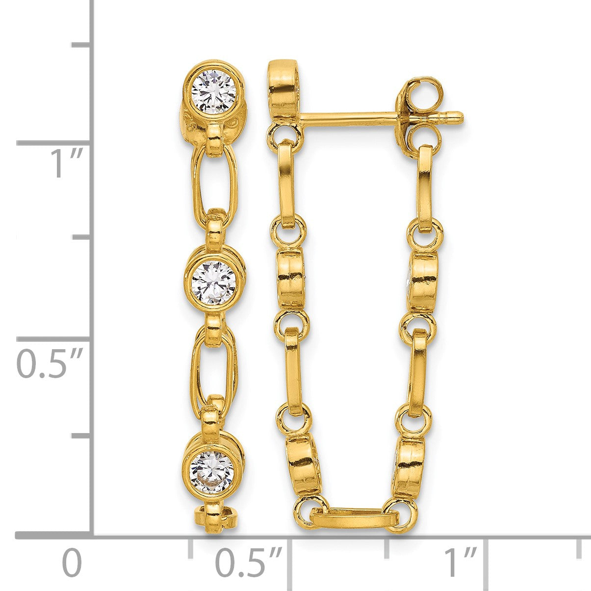 Sterling Silver Gold-tone Bezel CZ Post Dangle Earrings