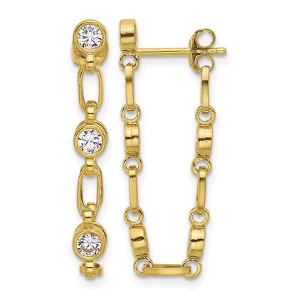 Sterling Silver Gold-tone Bezel CZ Post Dangle Earrings
