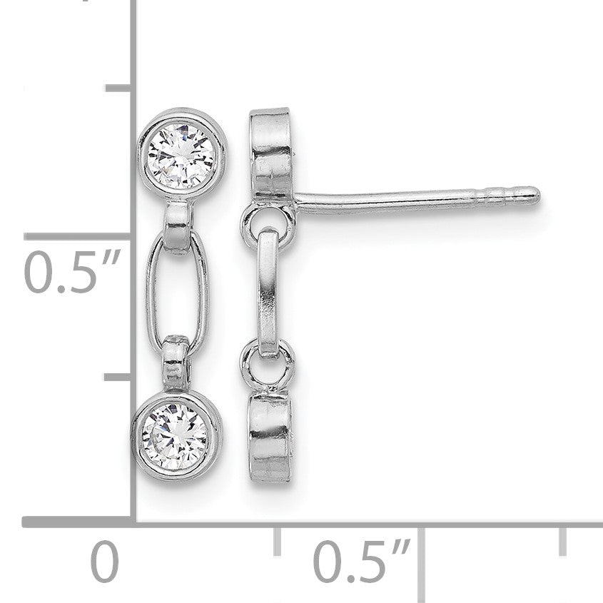 Sterling Silver Rhodium-plated Bezel CZ Post Dangle Earrings