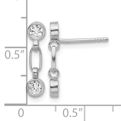 Sterling Silver Rhodium-plated Bezel CZ Post Dangle Earrings