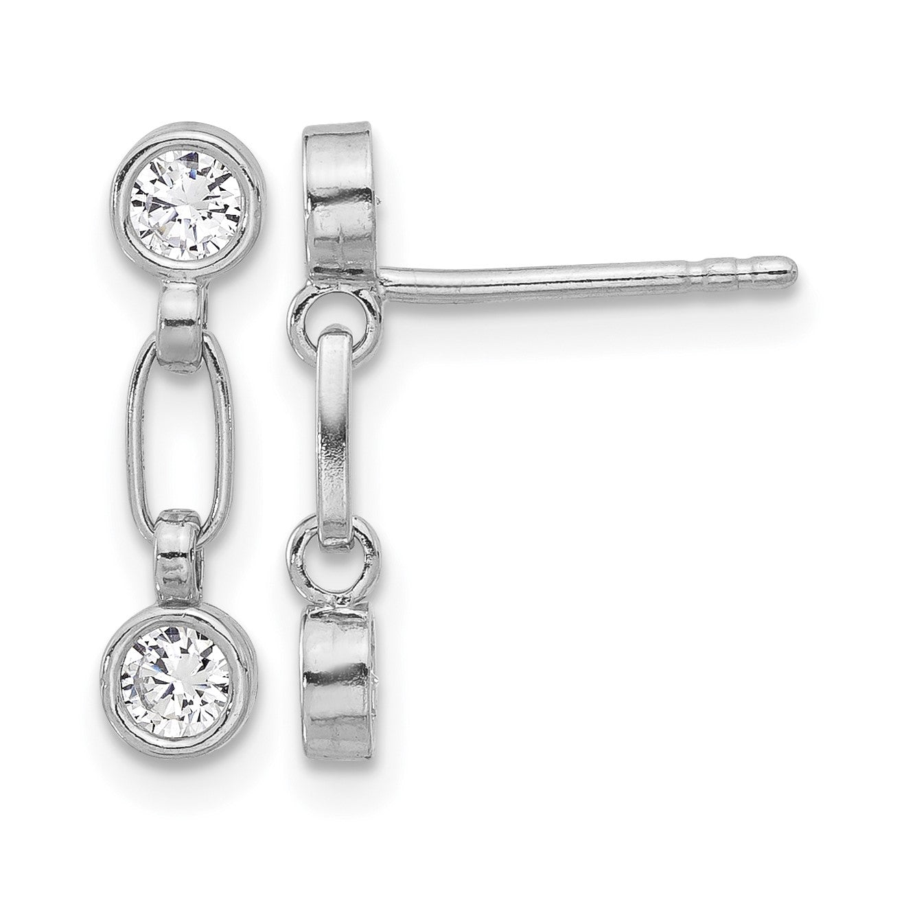 Sterling Silver Rhodium-plated Bezel CZ Post Dangle Earrings