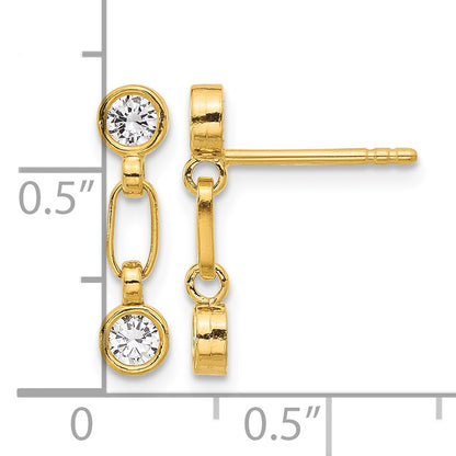 Sterling Silver Gold-tone Bezel  CZ Post Dangle Earrings
