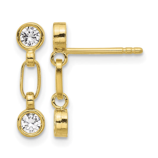 Sterling Silver Gold-tone Bezel  CZ Post Dangle Earrings