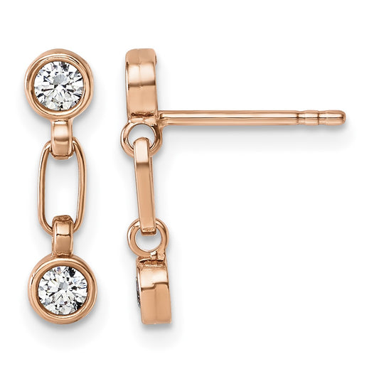 Sterling Silver Rose-tone Bezel CZ Post Dangle Earrings