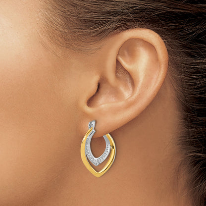 Sterling Silver Rhodium-plated Gold-tone Polished CZ Fancy Hoop Earrings