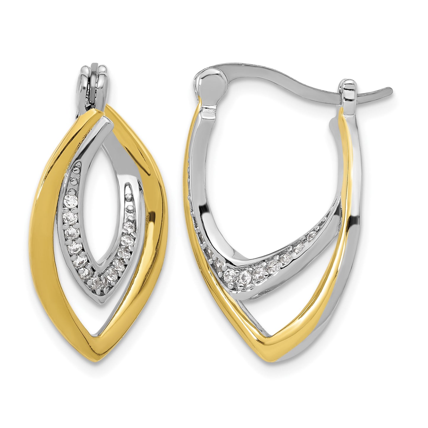 Sterling Silver Rhodium-plated Gold-tone Polished CZ Fancy Hoop Earrings