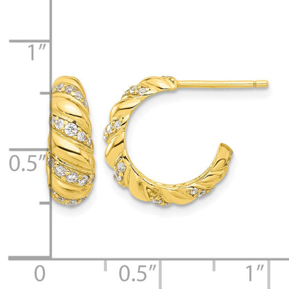 Sterling Silver Gold-tone CZ Post Hoop Earrings