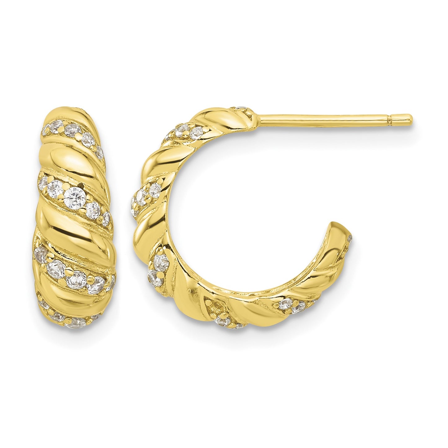 Sterling Silver Gold-tone CZ Post Hoop Earrings