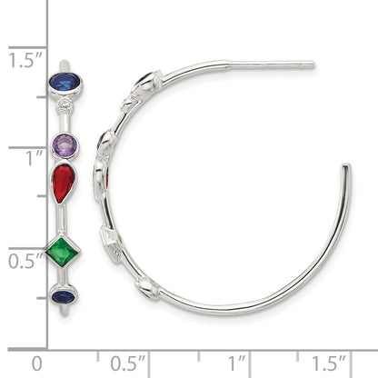 Sterling Silver E-coated Multi Color CZ Post Hoop Earrings