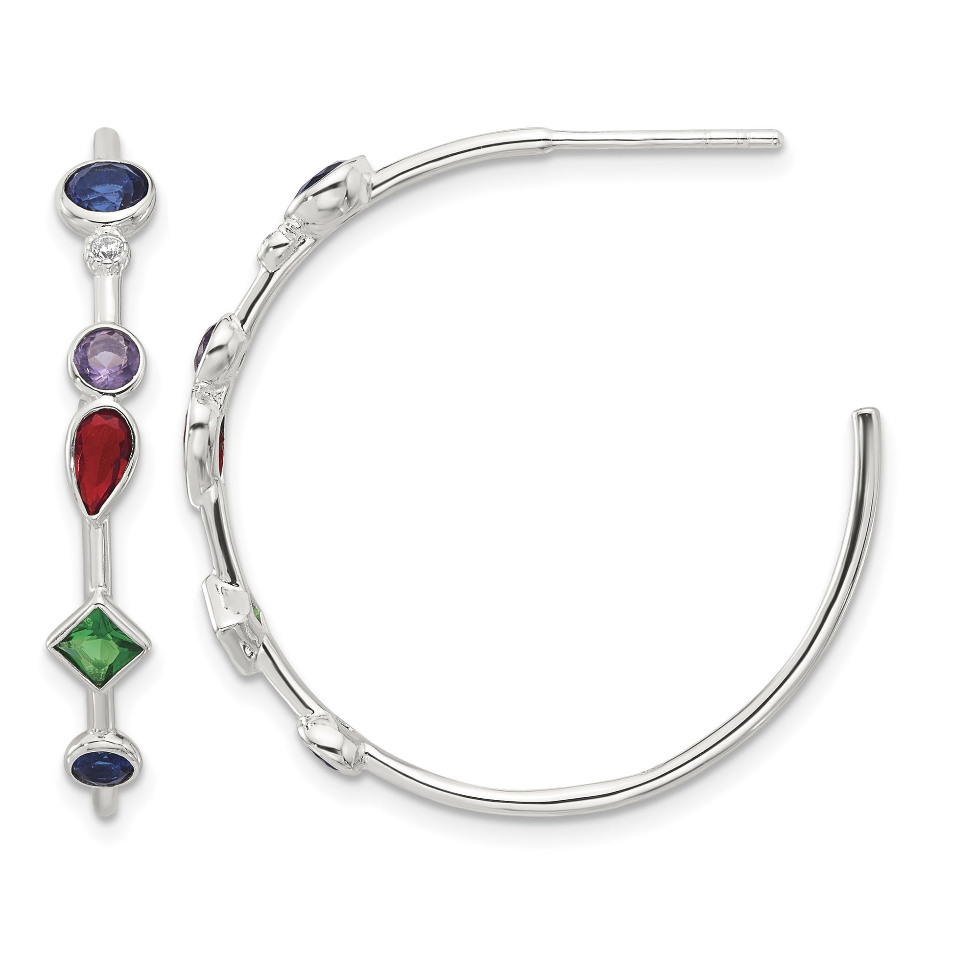 Sterling Silver E-coated Multi Color CZ Post Hoop Earrings