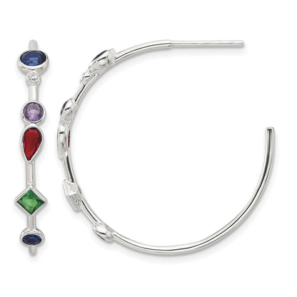 Sterling Silver E-coated Multi Color CZ Post Hoop Earrings
