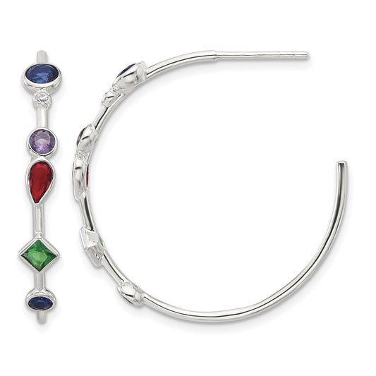 Sterling Silver E-coated Multi Color CZ Post Hoop Earrings