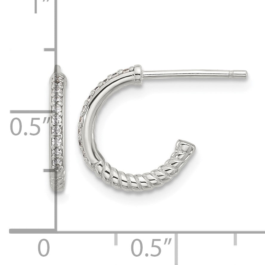 Sterling Silver Flash Platinum-plated Twisted CZ C Hoop Post Earrings