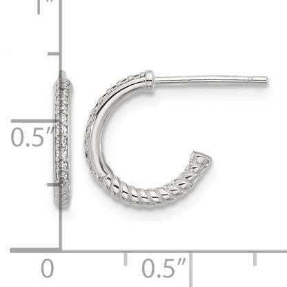 Sterling Silver Flash Platinum-plated Twisted CZ C Hoop Post Earrings
