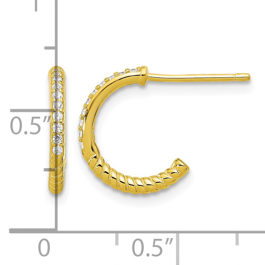 Sterling Silver Gold-tone CZ J-Hoop Post Earrings