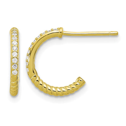 Sterling Silver Gold-tone CZ J-Hoop Post Earrings