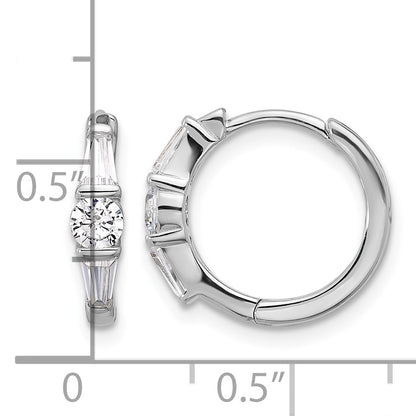 Sterling Silver Rhodium-plated CZ Hinged Hoop Earrings