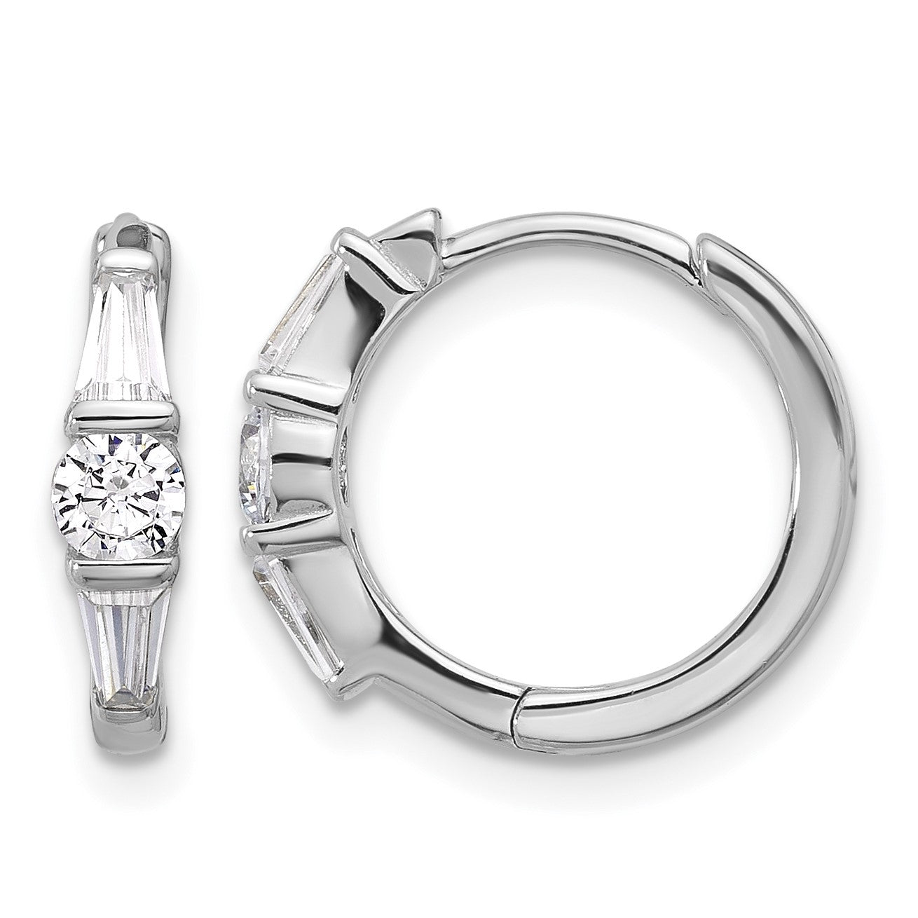 Sterling Silver Rhodium-plated CZ Hinged Hoop Earrings