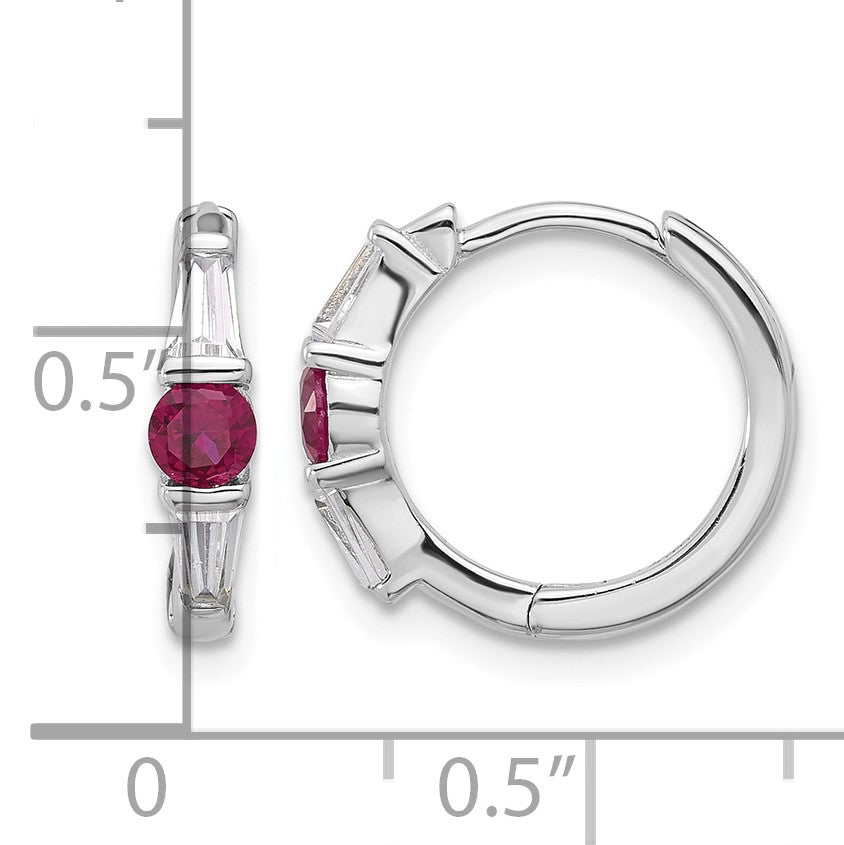 Sterling Silver Rhodium-plated Red/White CZ Hinged Hoop Earrings