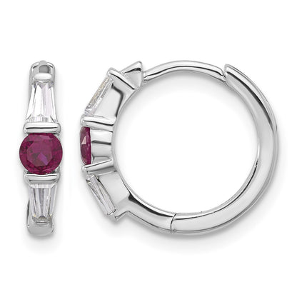 Sterling Silver Rhodium-plated Red/White CZ Hinged Hoop Earrings