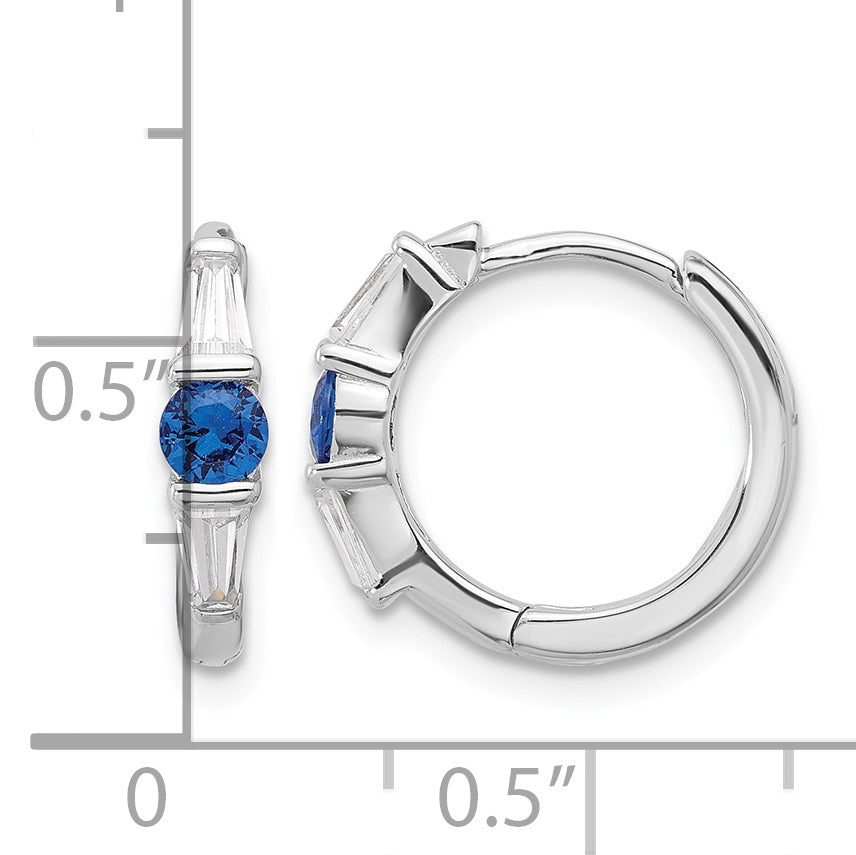 Sterling Silver Rhodium-plated Blue Spinel and CZ Hinged Hoop Earrings