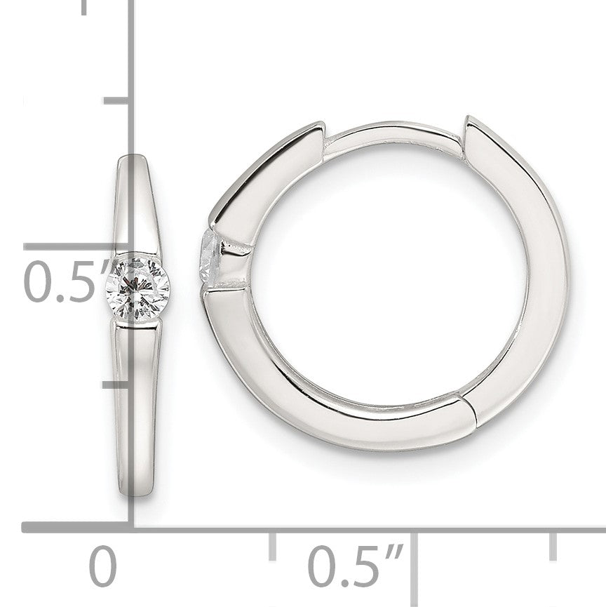 Sterling Silver E-Coating CZ Hinged Hoop Earrings