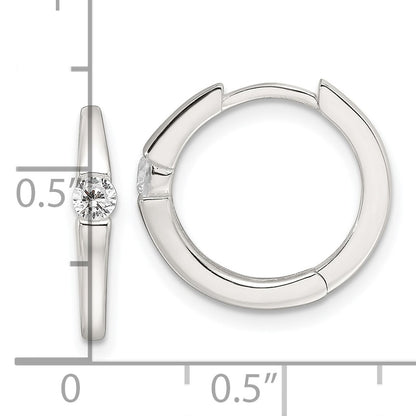 Sterling Silver E-Coating CZ Hinged Hoop Earrings