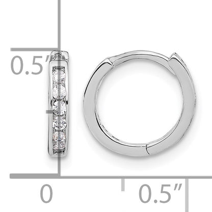 Sterling Silver Rhodium-plated 2mm CZ Hinged Hoop Earrings