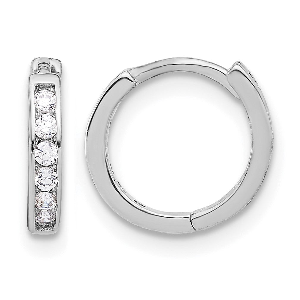 Sterling Silver Rhodium-plated 2mm CZ Hinged Hoop Earrings