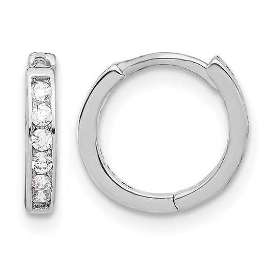 Sterling Silver Rhodium-plated 2mm CZ Hinged Hoop Earrings