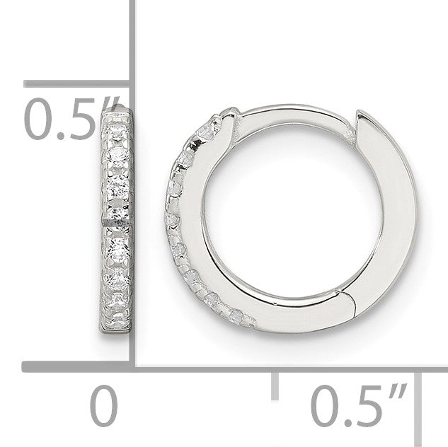 Sterling Silver E-Coating Polished CZ Hinged Hoop Earrings