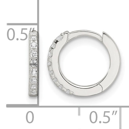 Sterling Silver E-Coating Polished CZ Hinged Hoop Earrings