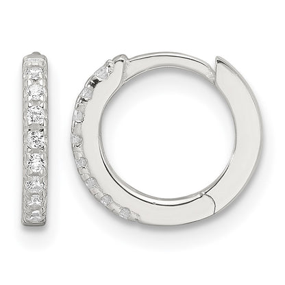 Sterling Silver E-Coating Polished CZ Hinged Hoop Earrings