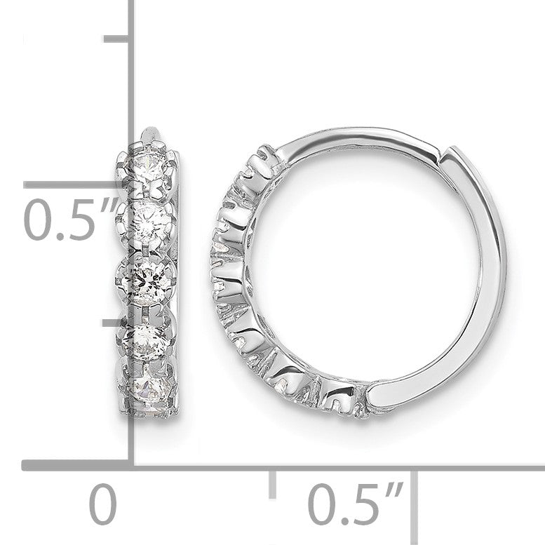Sterling Silver Rhodium-plated Polished CZ Hinged Huggie Hoop Earrings