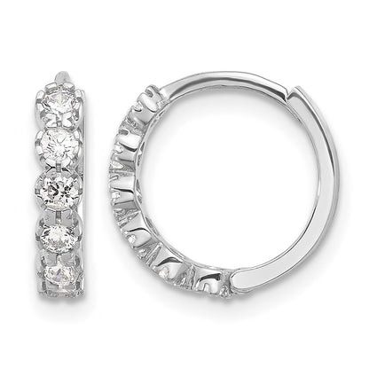 Sterling Silver Rhodium-plated Polished CZ Hinged Huggie Hoop Earrings