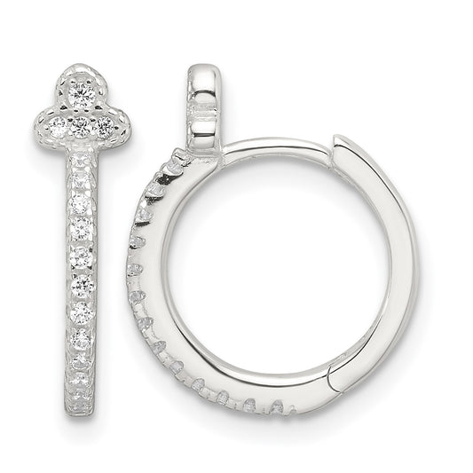 Sterling Silver E-Coating Fancy CZ Hinged Hoop Earrings