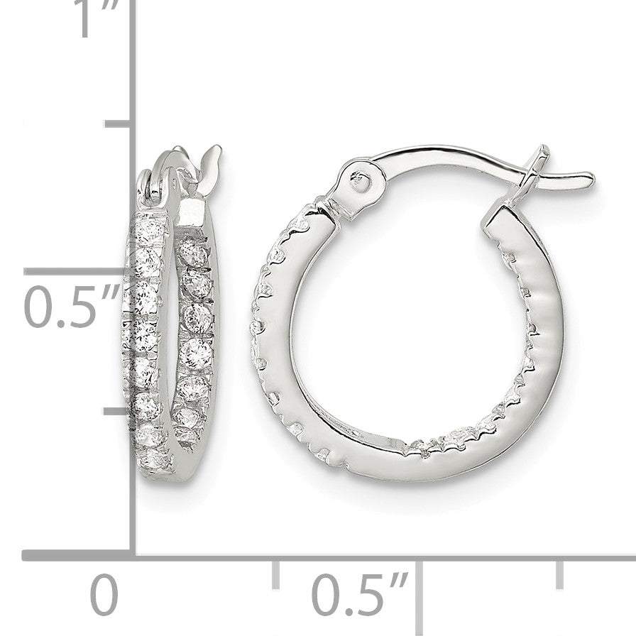 Sterling Silver Polished CZ In/Out Round Hoop Earrings