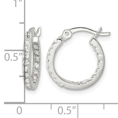 Sterling Silver Polished CZ In/Out Round Hoop Earrings