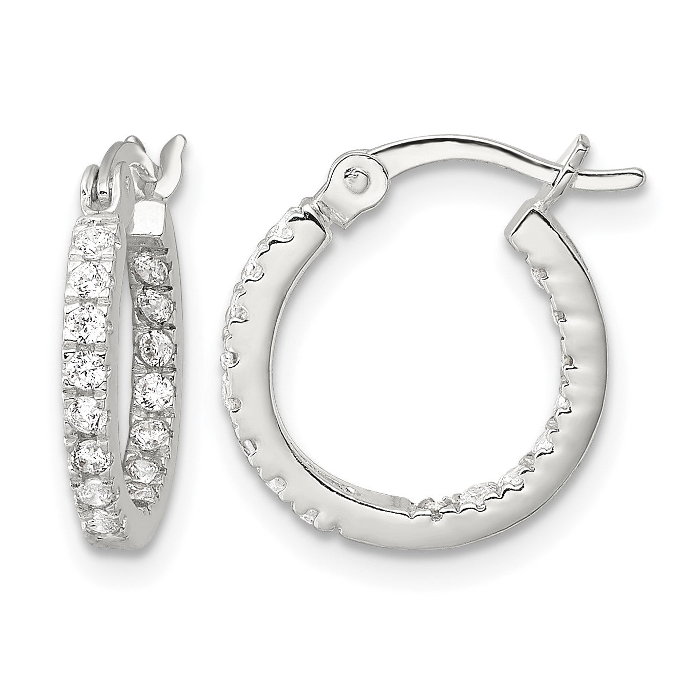 Sterling Silver Polished CZ In/Out Round Hoop Earrings