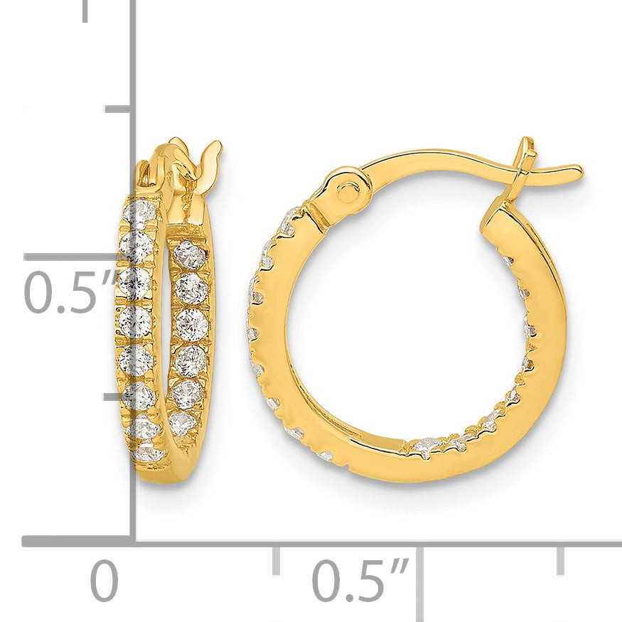 Sterling Silver Gold-tone Polished In/Out CZ Round Hoop Earrings