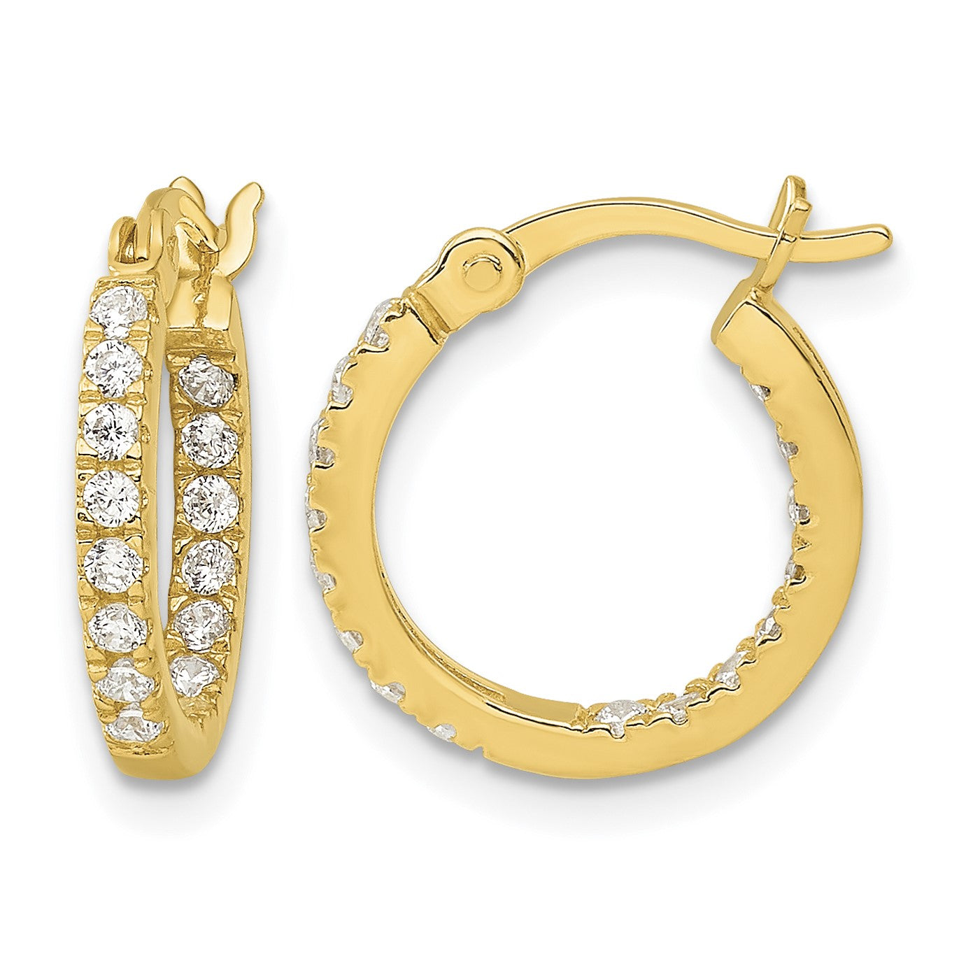 Sterling Silver Gold-tone Polished In/Out CZ Round Hoop Earrings