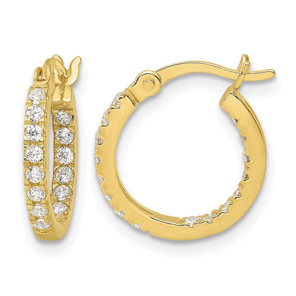 Sterling Silver Gold-tone Polished In/Out CZ Round Hoop Earrings