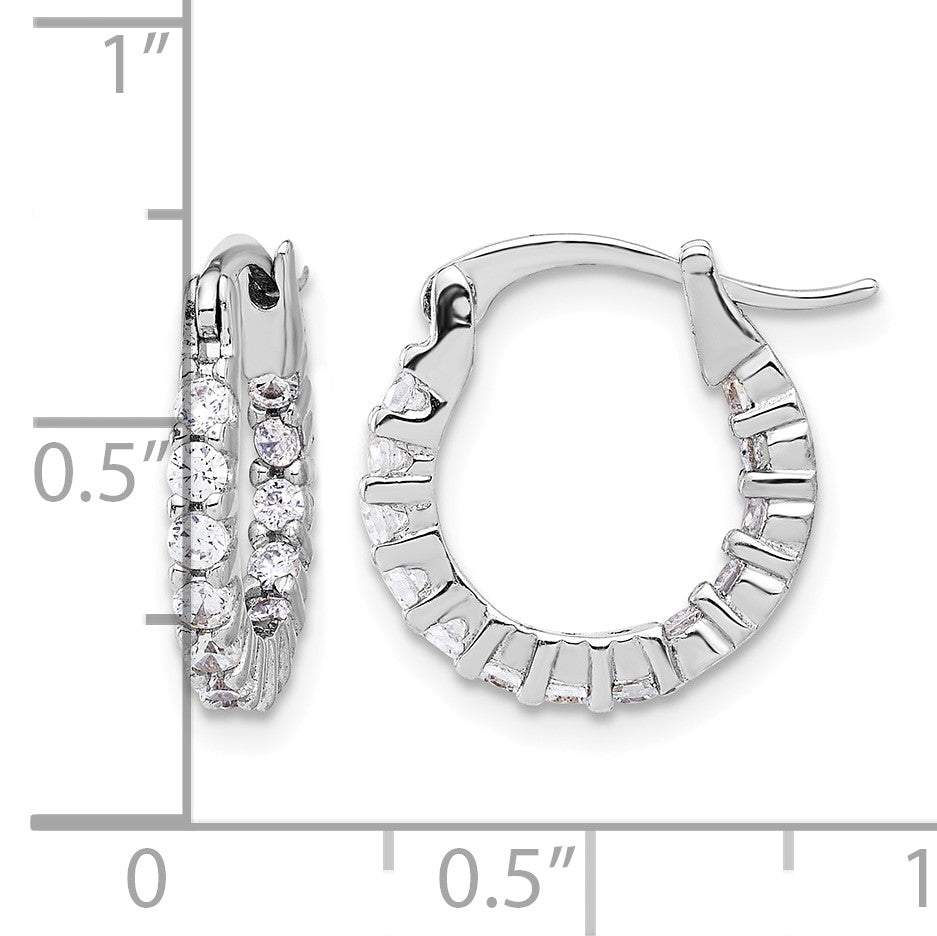 Sterling Silver Rhodium-plated 2mm CZ In/Out Hoop Earrings