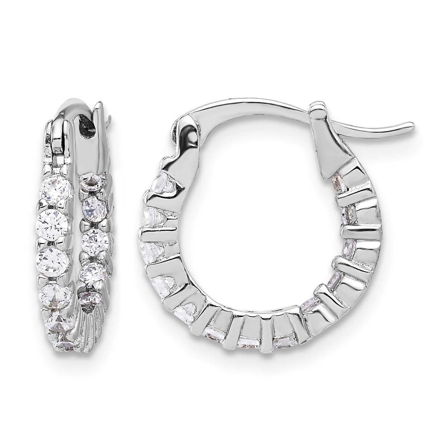 Sterling Silver Rhodium-plated 2mm CZ In/Out Hoop Earrings