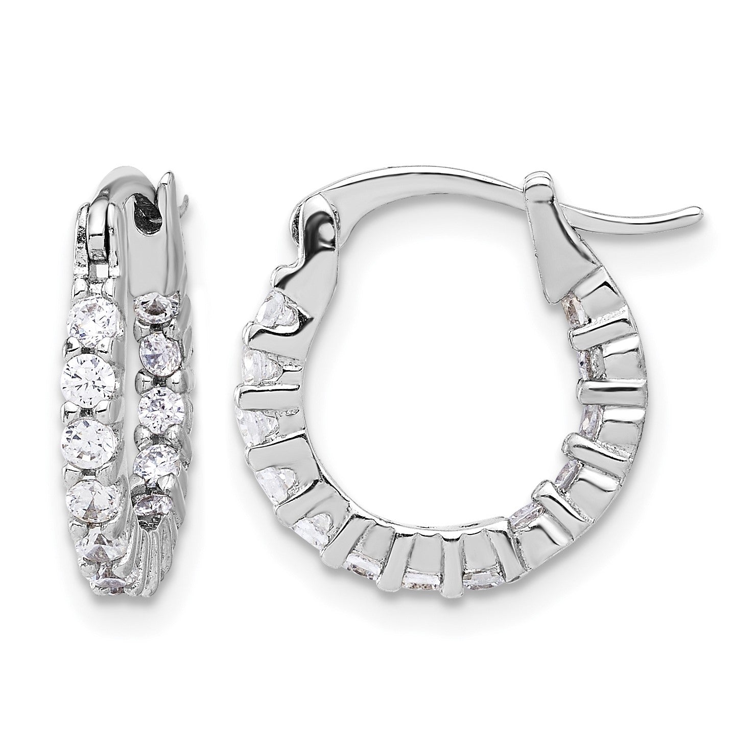 Sterling Silver Rhodium-plated 2mm CZ In/Out Hoop Earrings