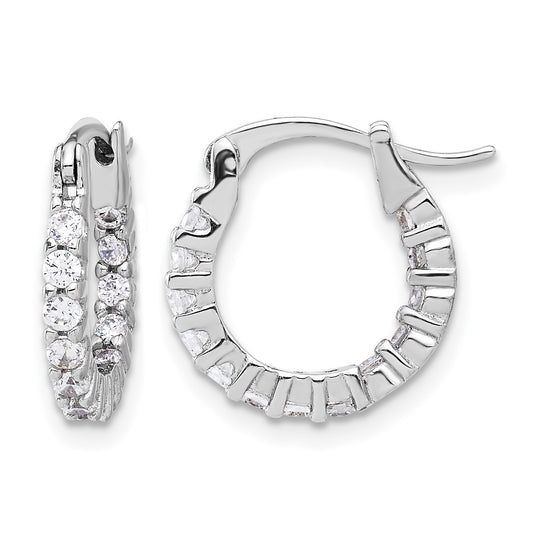 Sterling Silver Rhodium-plated 2mm CZ In/Out Hoop Earrings