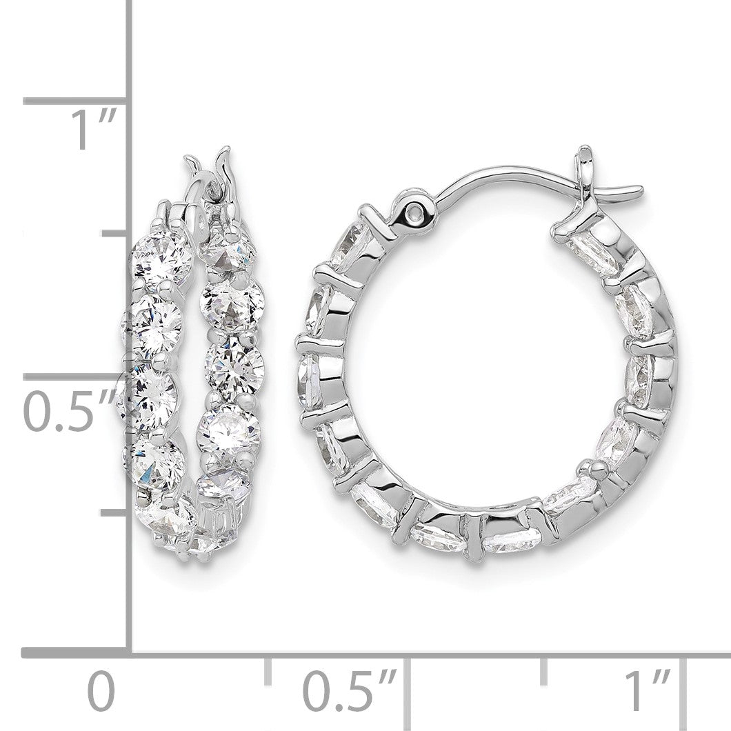 Sterling Silver Rhodium-plated In and Out CZ Hoop Earrings